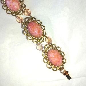 FAUX CORAL FILIGREE & CRYSTAL BRACELET - 7 1/2" LONG